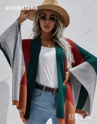 Дамска карирана широка плетена жилетка, 5цвята , снимка 3 - Жилетки - 41798937