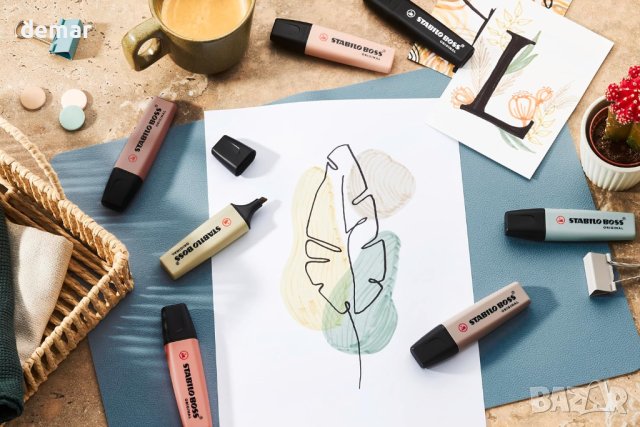 Маркери хайлайтър - STABILO BOSS ORIGINAL NatureCOLORS - 4 бр.- Кално зелено, Сиена, Умбра, Черно, снимка 9 - Ученически пособия, канцеларски материали - 43440329