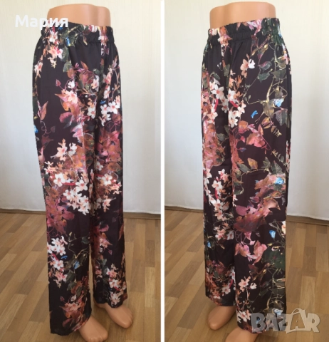 С размер Нов Италиански Дамски Летен Панталон New Collection Pink Широк Флорален Черен Цветен Шарен, снимка 12 - Панталони - 51823643