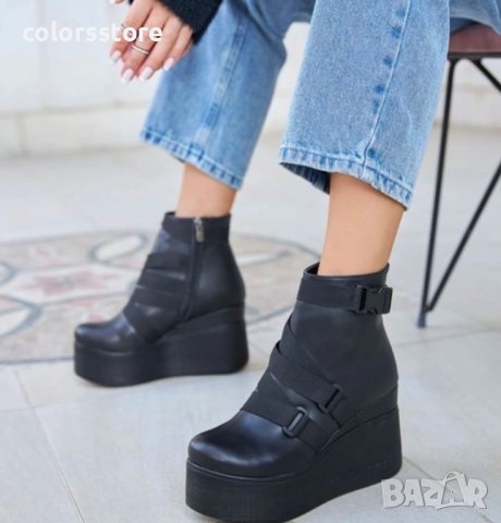 Боти на платформа - черна кожа - 135K