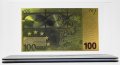 Златна банкнота 100 Евро, цветна в прозрачна стойка - Реплика, снимка 1 - Нумизматика и бонистика - 27074596