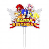 Соник Sonic Happy Birthday пластмасов топер украса табела за торта рожден ден, снимка 1 - Други - 37306318