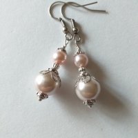 Изящни обици с нежни розови кристални перли и орнаменти в цвят Сребро , снимка 6 - Обеци - 32642418