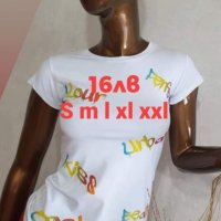 Бяла блуза с цветна щампа- s m l xl xxl , снимка 1 - Тениски - 37959797