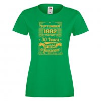 Дамска Тениска September 1992 30 YEARS BEING AWESOME Подарък,Ианенада,Празмик , снимка 8 - Тениски - 37084167