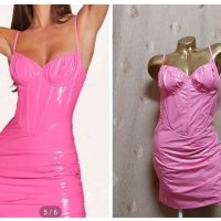L Розова рокля от лак / винил /, снимка 1 - Рокли - 43749514