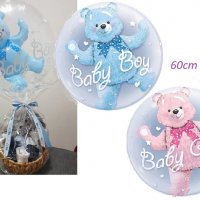 Прозрачен кръгъл балон вътре с мече фолио фолиев балон хелий въздух парти рожден ден кръщене бебе, снимка 1 - Други - 26212046