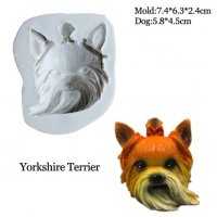 йоркширски териер Йорки голяма глава куче силиконов молд форма за украса торта с фондан шоколад гипс, снимка 1 - Форми - 27060909