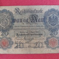 Райх банкнота 20 марки 1914г. Германия уникат за колекционери 28217, снимка 1 - Нумизматика и бонистика - 37143463