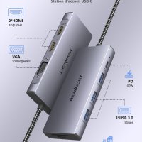 USB C докинг станция, 2 HDMI, VGA, 3 USB 3.0, SD/TF, 100 W, снимка 2 - Кабели и адаптери - 43611329