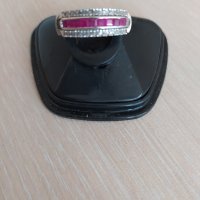 Сребърен дамски пръстен с диаманти и рубини, снимка 7 - Пръстени - 34639150