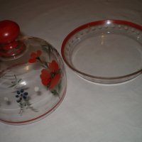 Ретро Ръчно рисувана стъклена чиния с капак , снимка 8 - Други ценни предмети - 40208947