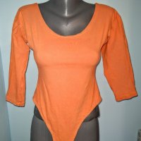 Памучно еластично боди в цвят Портокал / оранжево боди , снимка 2 - Блузи с дълъг ръкав и пуловери - 28332488