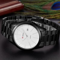 Мъжки класически часовник с дата, бял и черен, снимка 3 - Мъжки - 22554020