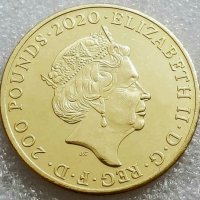 Монета Великобритания 200 Паунда 2020 г Кралица Елизабет II, снимка 1 - Нумизматика и бонистика - 44103923