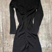 Нова елегантна ежедневна акрил  черна еластична фабрично плетиво плетка  рокля рипс , снимка 2 - Рокли - 43401169