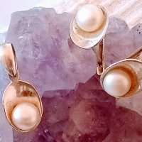 Сребърни висулка и обеци с естествени перли, снимка 3 - Обеци - 38802749