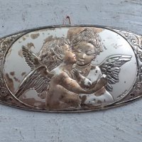 Малка табелка ангели херувими сребро, снимка 1 - Антикварни и старинни предмети - 36926617