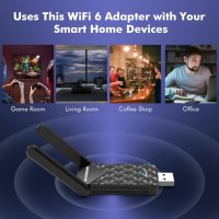 WiFi6 адаптер 1800Mbps двулентов 2,4 GHz и 5,8 GHz, USB3.0, снимка 6 - Кабели и адаптери - 43101071