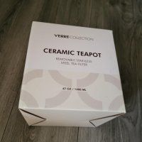 Verre Collection Керамичен чайник с термоустойчива дръжка и подвижен стоманен инфузер 1400 ml бял, снимка 9 - Аксесоари за кухня - 44070749