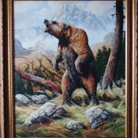 Ревящата мечка, картина с резбована рамка, снимка 2 - Картини - 10733219