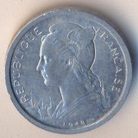 Остров Реюнион 1 франк 1948 година, снимка 2 - Нумизматика и бонистика - 28511823