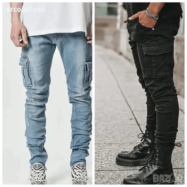 Нов стил мъжки тесни дънки със странични джобове, 2цвята - 023, снимка 1