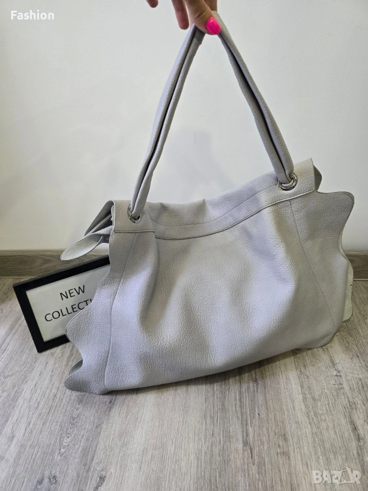 Нова чанта от естествена кожа в сив цвят на намаление, снимка 1