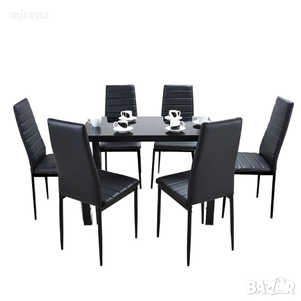 Модерен разкошен 6 стола изкуствена кожа, стол за трапезария и кухня, снимка 1