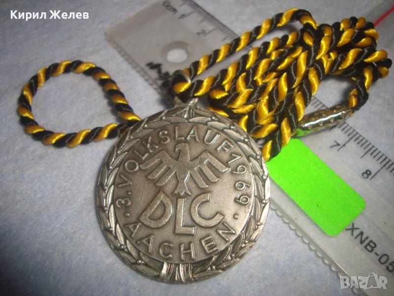 1969г. ПОСРЕБРЕН КРАСИВ НЕМСКИ РЕТРО ААХЕН РЕЛИГИОЗНА ТЕМАТИКА МЕДАЛ с ШНУРЧЕ 30655, снимка 1