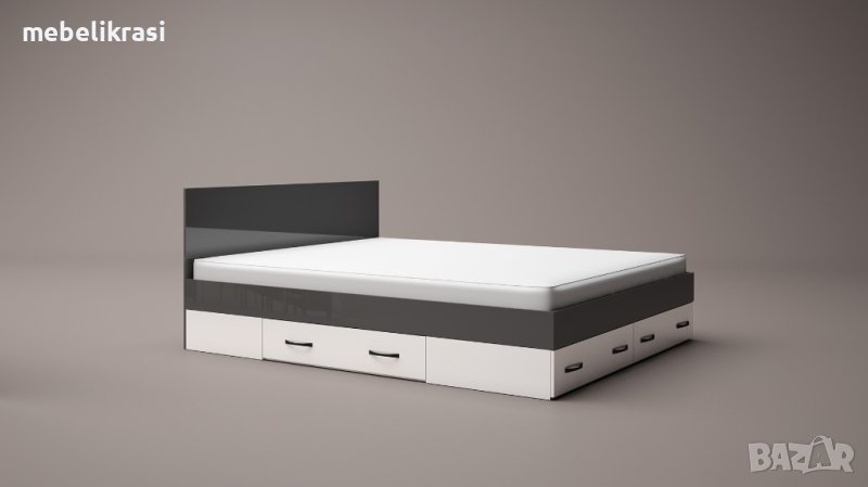 Спалня с чекмеджета Аполо №10 за матрак 160/200 см.-антрацит гланц/ бяло гланц, снимка 1