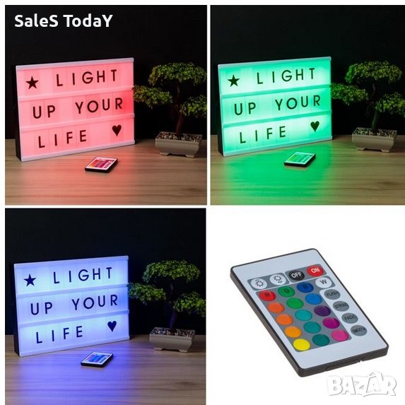 Светеща табела, RGB LED дъска, дистанционно и букви, 30x4,55x22 см, снимка 1