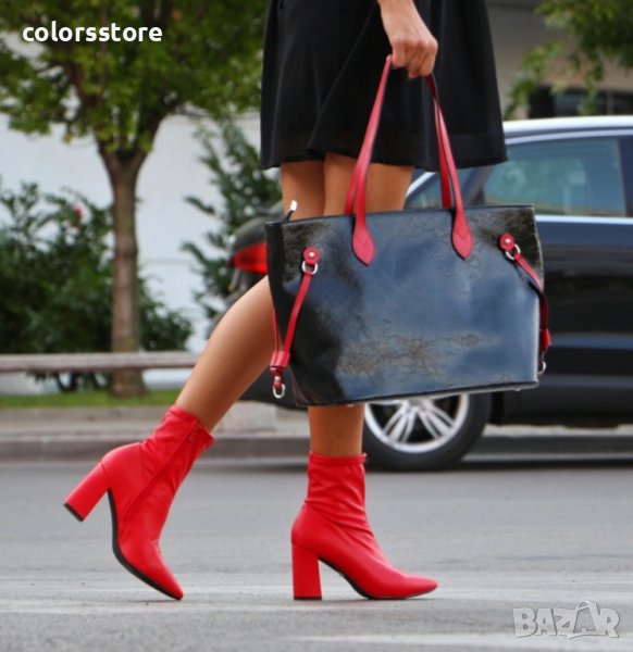 Боти на ток - червена кожа - 1JB-18570, снимка 1