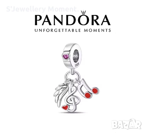 Сребърен талисман с висулки Music Notes за гривни Пандора, снимка 1