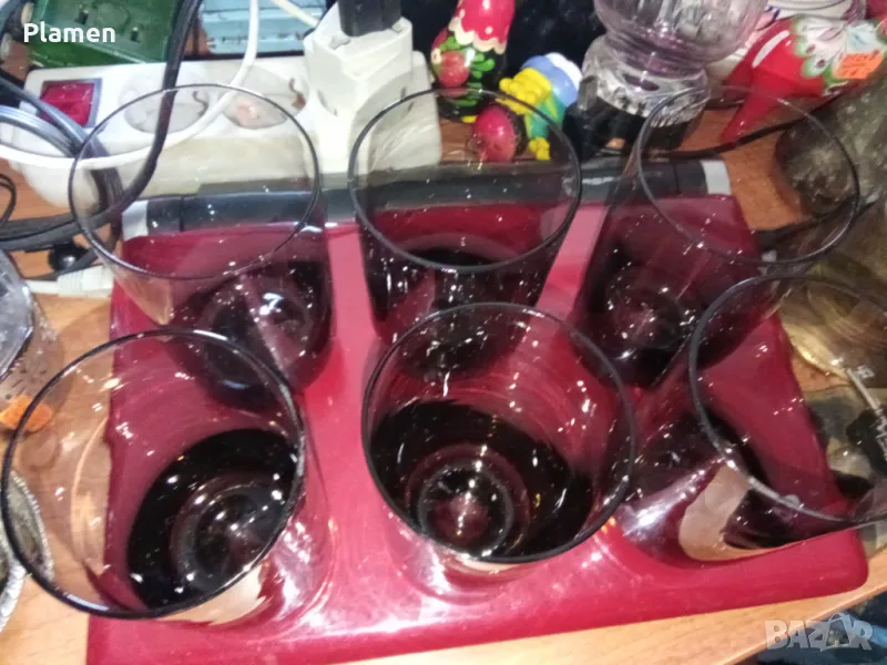 Стъклен сервиз 6 чаши опушено стъкло , снимка 1
