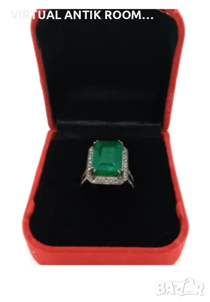 Дамски пръстен с 9ct.Emerald и 0,90ct.diamond's, снимка 1