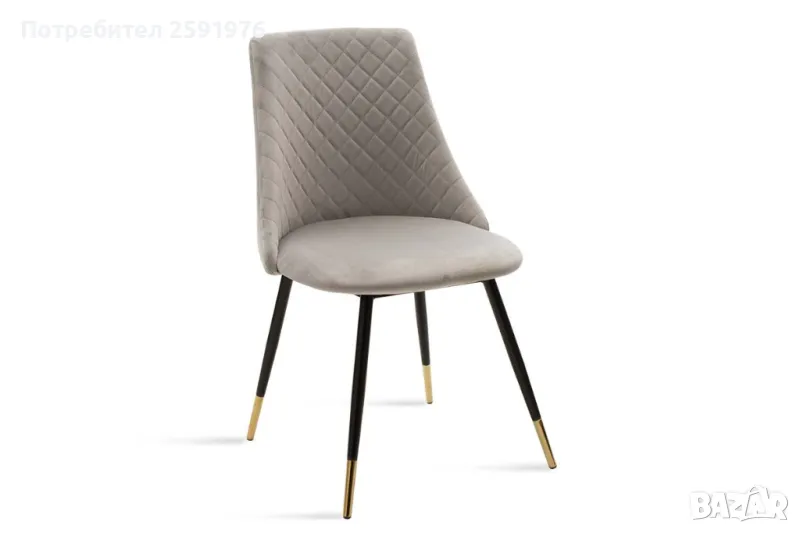 Стилен Стол Giselle - Кадифе - Сив , снимка 1