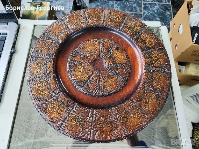 Голяма дървена чиния дърворезба , снимка 1