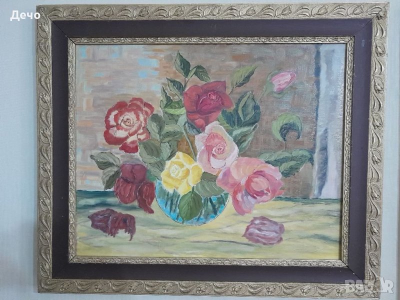 53смx63см външен размер стара картина на платно рисувана с маслени бои. Не виждам подпис ., снимка 1