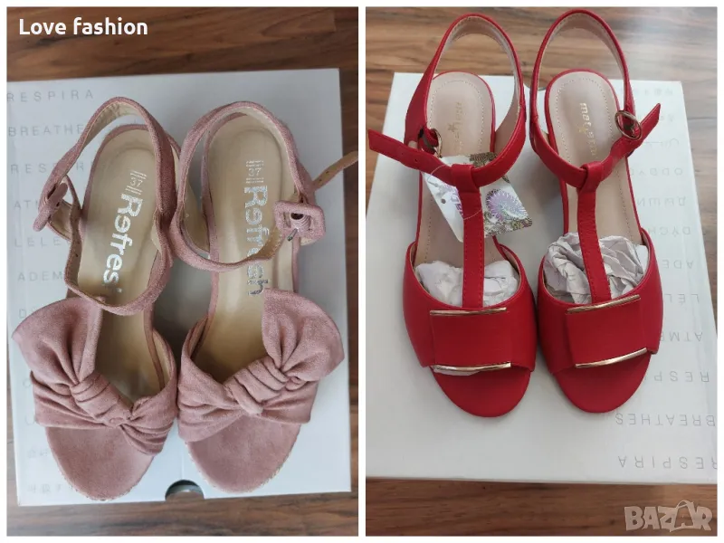 Ежедневни сандали на платформа и ток в розов и червен цвят , снимка 1