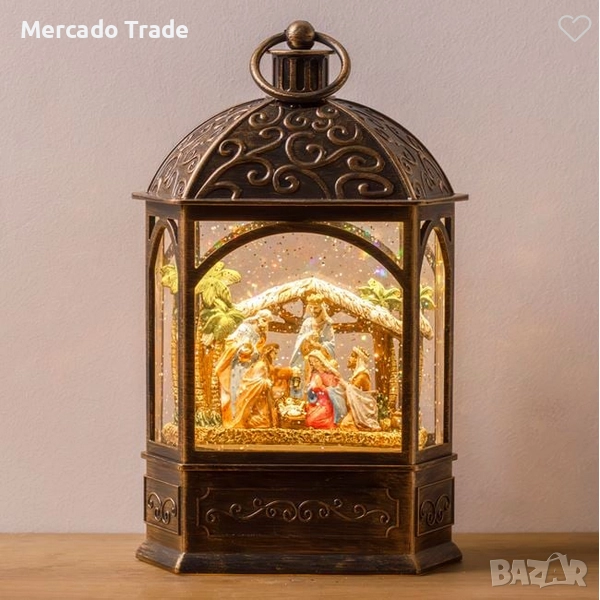 Коледен музикален фенер Mercado Trade, LED светлина, Бяла топла, Бронз, снимка 1