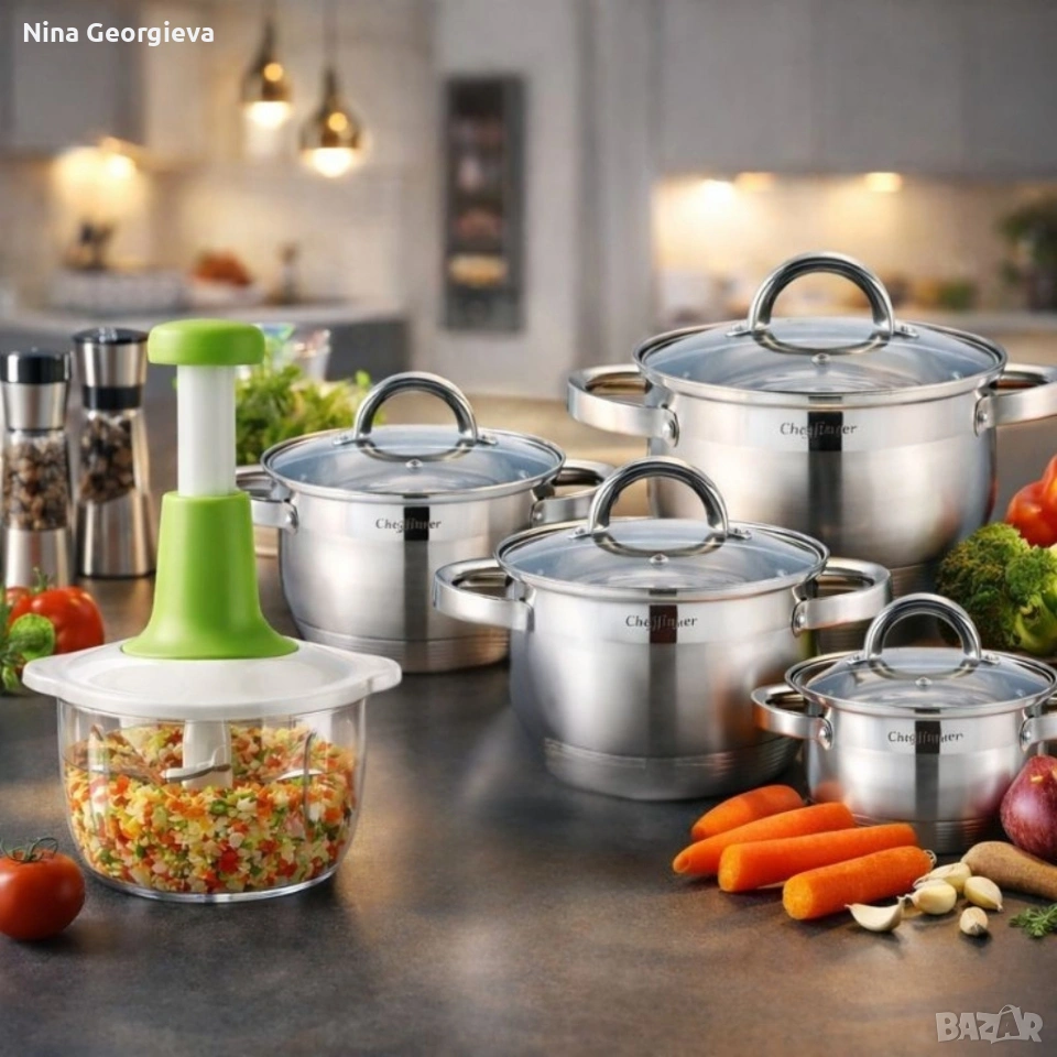 Комплект 4 тенджери + подарък ръчен чопър , снимка 1