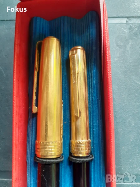 Комплект Союз писалка и молив с рубини златен писец позлата, снимка 1