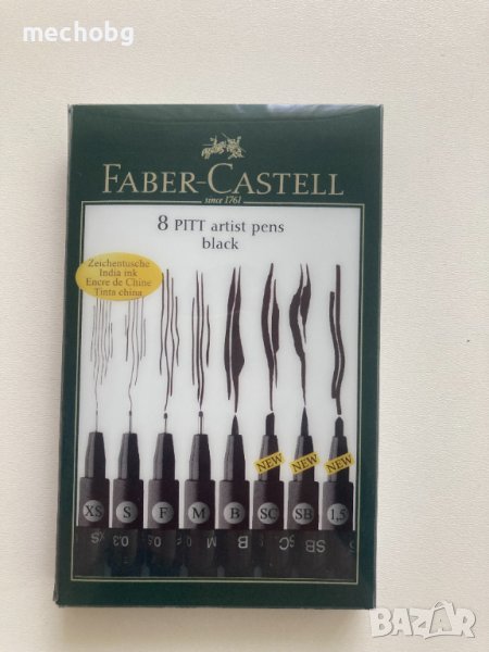 Тънкописци комплект 8 PITT Artist Pens black - Faber Castell, снимка 1