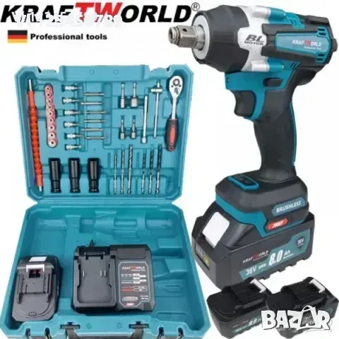 Акумулаторен ударен гайковерт Kraft World- 36 v 2х 8 ah, снимка 1