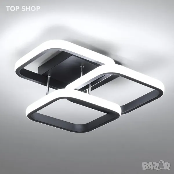 EIDISUNY LED таванна лампа Модерна 40W LED, 3 квадрата-Черна (студена бяла светлина 6000K), снимка 1