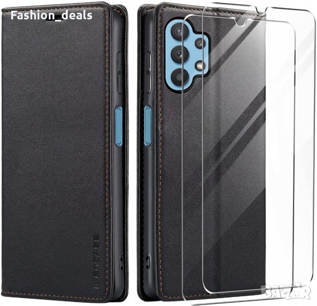 Нов черен флип калъф/кейс за Samsung Galaxy A32 с 2 протектора Самсунг, снимка 1