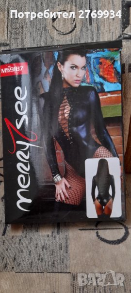 Черно боди BABYDOLL имитиращо кожа ново, снимка 1