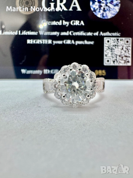 Сребърен пръстен с мойсанит (Диамант) 2 карата, снимка 1