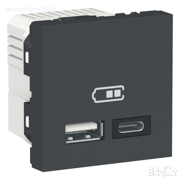Продавам Двойно USB зарядно тип A+C, 2400mA, 5V, 2M, антрацит SCHNEIDER ELECTRIC Unica NEW, снимка 1